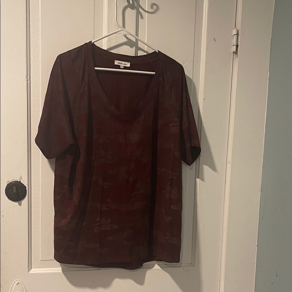 Burgundy Camo V-Neck Tee